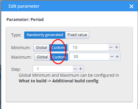 Custom parameter ranges for blocks