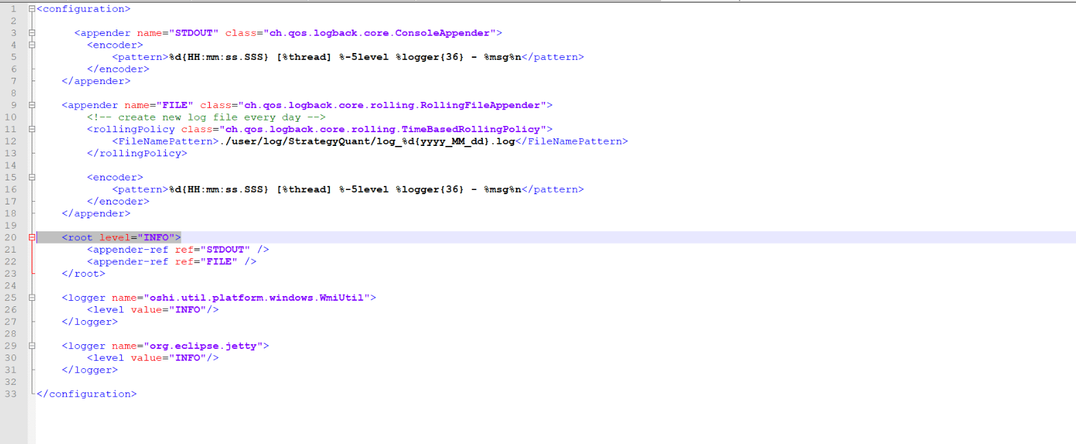 Switching logs to debug mode - StrategyQuant